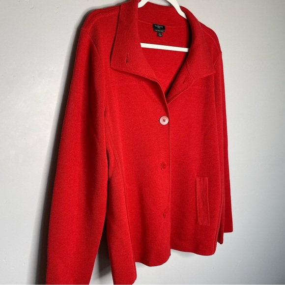 Talbots Red Textured Knit Button Front Jacket Collared Blazer 1X - Picture 2 of 8